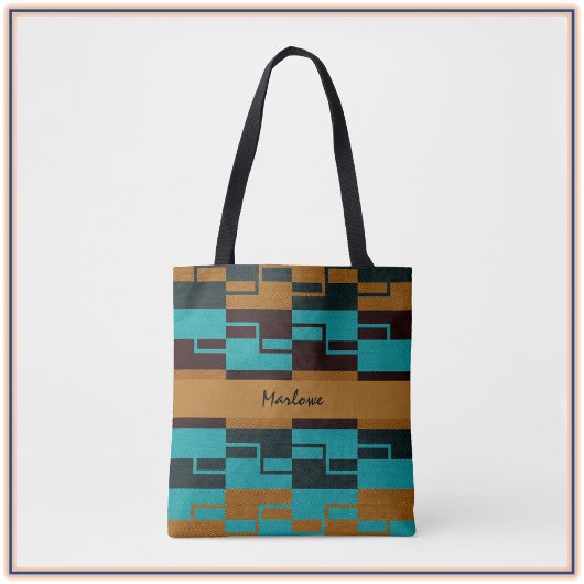 Geometrische Turquoise Black en Brown Tote Bag