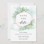 Geometrische turquoise, blauw en groen groen save the date (Voorkant)