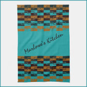 Geometrische Turquoise en bruin Theedoek