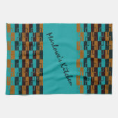 Geometrische Turquoise en bruin Theedoek (Horizontaal)