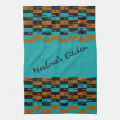 Geometrische Turquoise en bruin Theedoek (Verticaal)