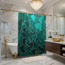 Geometrische turquoise en gouden douchegordijn
