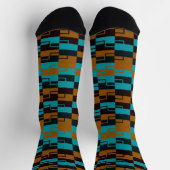 Geometrische turquoise en licht/donkere bruine zwa sokken (Top)