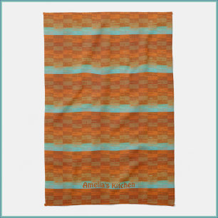 Geometrische turquoise en Oranje Abstract Theedoek