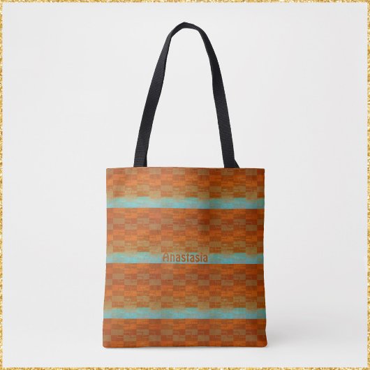 Geometrische turquoise en Oranje Abstract Tote Bag