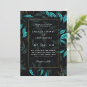 geometrische turquoise en zwarte bruiloft kaart (Staand voorkant)