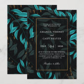 geometrische turquoise en zwarte bruiloft kaart (Voorkant / Achterkant)