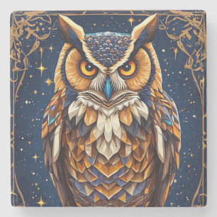 🦉 Geometrische Uil Levendige Kleuren Warm Zen Stenen Onderzetter
