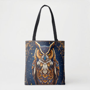 Geometrische uil met levendige kleuren tote bag