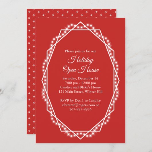 Geometrische vakantie Sparkle Open House Red Kaart (Voorkant / Achterkant)