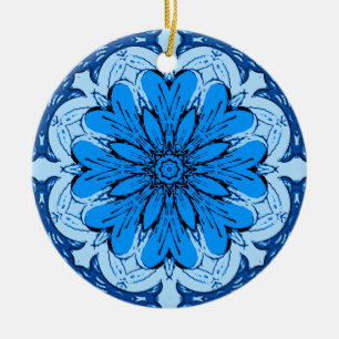 Geometrische ventilatorpatronen in Cerulean & Ligh Keramisch Ornament