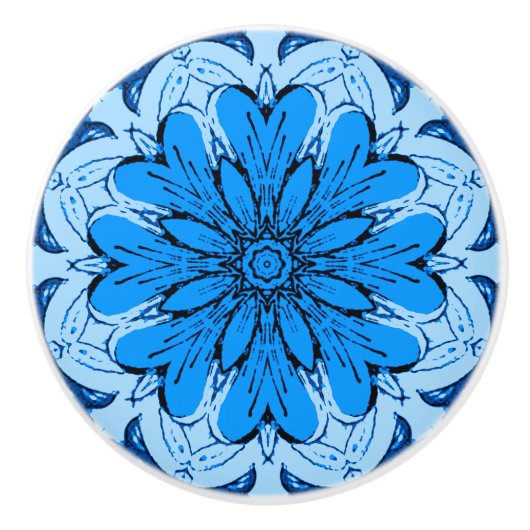 Geometrische ventilatorpatronen in Cerulean & Ligh Keramische Knop (Voorkant)