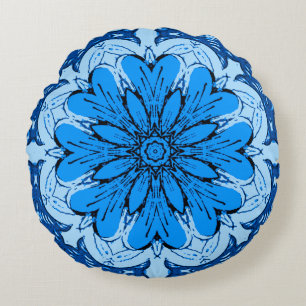 Geometrische ventilatorpatronen in Cerulean & Ligh Rond Kussen