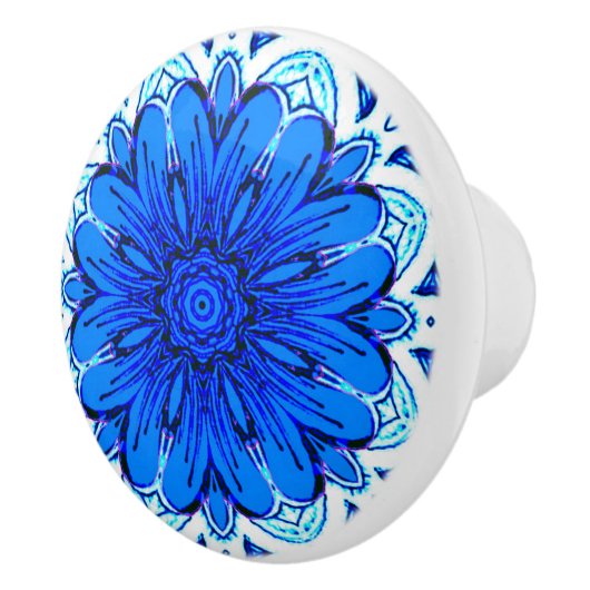 Geometrische ventilatorpatronen in kobalt Blue en Keramische Knop (Rechts)