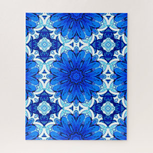 Geometrische ventilatorpatronen in kobalt Blue en  Legpuzzel