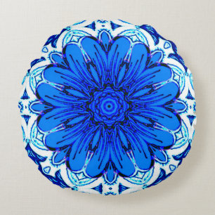Geometrische ventilatorpatronen in kobalt Blue en Rond Kussen