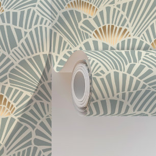 Geometrische Ventilatorschalen in Zacht Blauw en G Behang