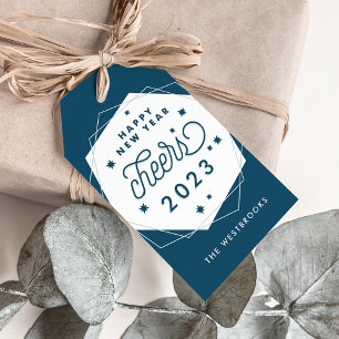 Geometrische verklikker Gelukkig nieuwjaar Cadeaulabel