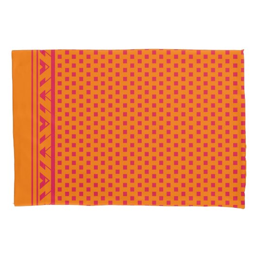 Geometrische vierkante Stippen | oranje warm roze Kussensloop (Voorkant)