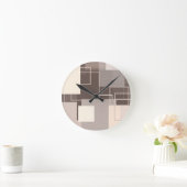 Geometrische Vierkanten - Chocolade en Crème Ronde Klok (Huis)