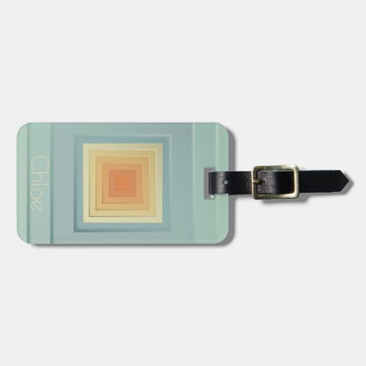  geometrische vierkanten (lichtblauw en geel) bagagelabel (Voorkant horizontaal)