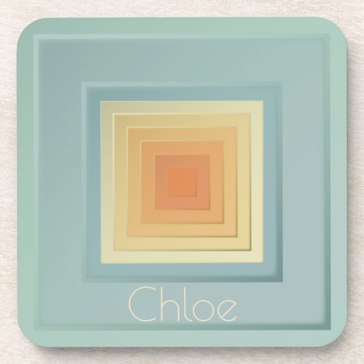 geometrische vierkanten (lichtblauw en geel) onderzetter (Voorkant)