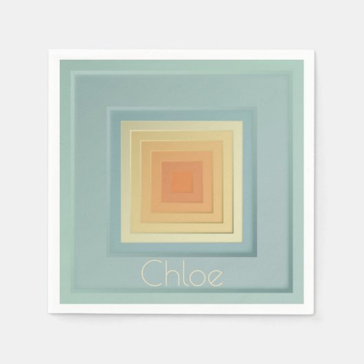  geometrische vierkanten (lichtblauw en geel) servetten (Voorkant)