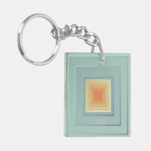  geometrische vierkanten (lichtblauw en geel) sleutelhanger (Voorkant Links)