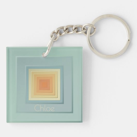  geometrische vierkanten (lichtblauw en geel) sleutelhanger (Achterkant)