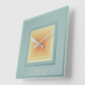  geometrische vierkanten (lichtblauw en geel) vierkante klok (Hoek)