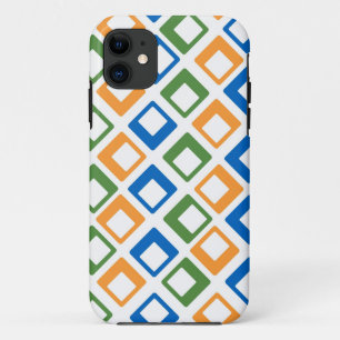 Geometrische vierkanten Oranje groen blauw iPhone 11 Hoesje