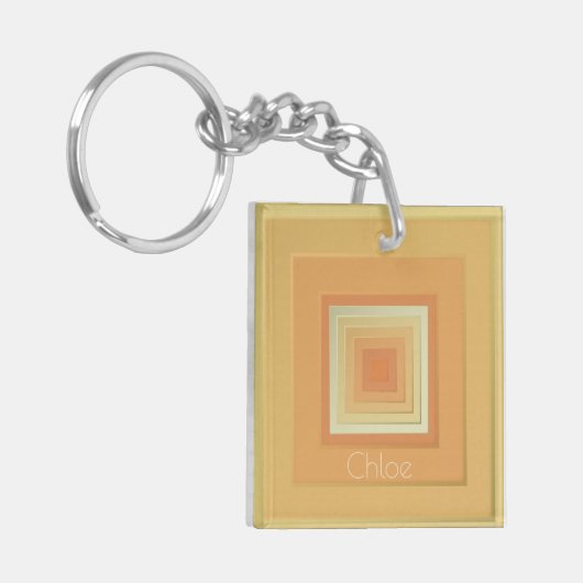 geometrische vierkanten (zacht geel & sinaasappel sleutelhanger (Voorkant Links)
