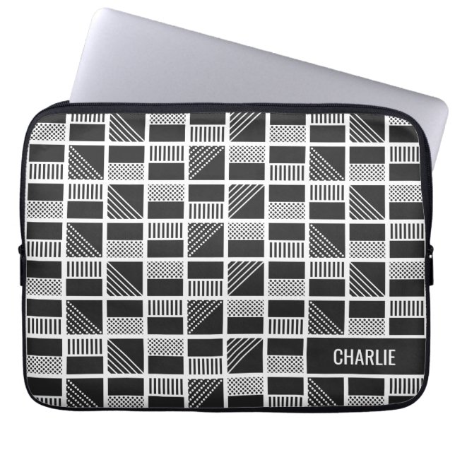 Geometrische vierkantjes aangepaste monogram lapto laptop sleeve (Voorkant)