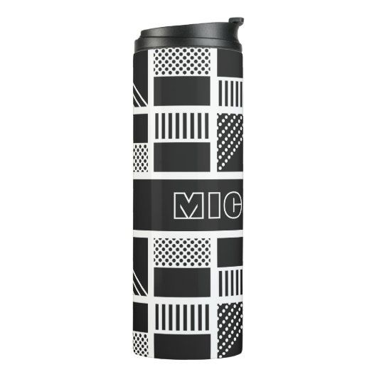 Geometrische vierkantjes aangepaste monogram tumbl thermosbeker (Gedraaid links)