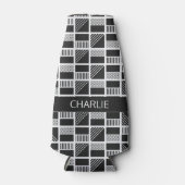 Geometrische vierkantjes aangepaste naam flesje en flesjeskoeler (Voorkant)