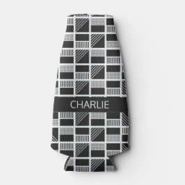 Geometrische vierkantjes aangepaste naam flesje en flesjeskoeler