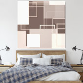 Geometrische vierkantjes - Chocolade en Cream Canvas Afdruk (Insitu (Slaapkamer))