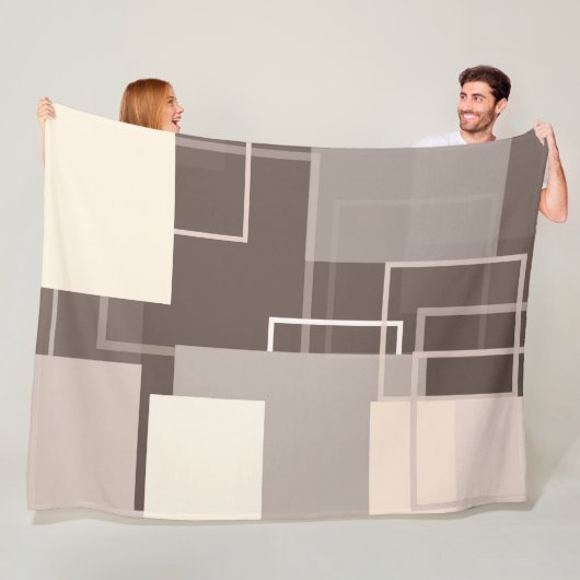 Geometrische vierkantjes - Chocolade en Cream Fleece Deken (In situ)