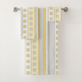 Geometrische vierkantjes en strips, geel, grijs, c bad handdoek