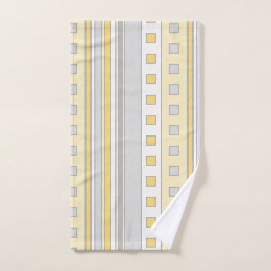 Geometrische vierkantjes en strips, geel, grijs, c bad handdoek (Handdoek)