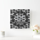 Geometrische vierkantsblokken aangepaste monogram vierkante klok (Huis)