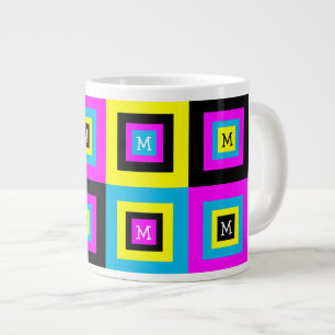 Geometrische vierkantsmonogram CMYK Grote Koffiekop