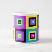 Geometrische vierkantsmonogram CMYK Grote Koffiekop (Voorkant)