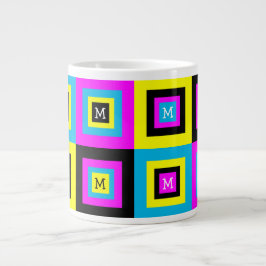Geometrische vierkantsmonogram CMYK Grote Koffiekop