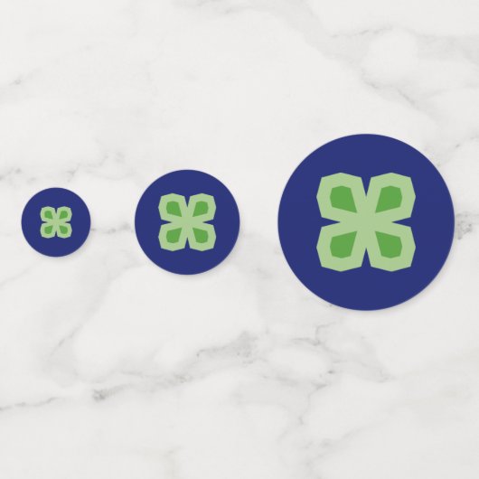 Geometrische vierledige kleppen op blauwe Confetti (Achterkanten)