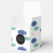 Geometrische visblauwe vangerbox bedankdoosjes (Geopend)