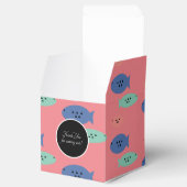 Geometrische visblauwe vangerbox bedankdoosjes (Geopend)