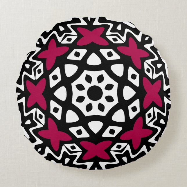 Geometrische Vlinder Mandala Ronde Kussen (Voorkant)