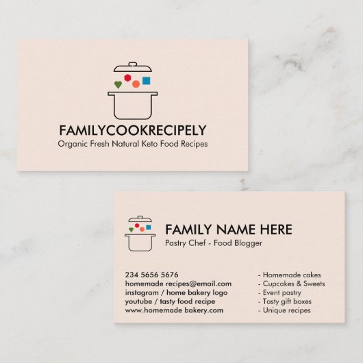 Geometrische voeding met kookpot in keto visitekaartje (Voorkant / Achterkant)