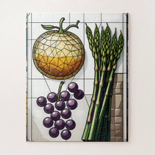 Geometrische voedselraster Gebrandschilderde illus Legpuzzel